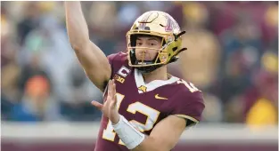  ?? ABBIE PARR/AP ?? Minnesota quarterbac­k Cole Kramer’s first and only college start will come in the Quick Lane Bowl, which he hadn’t planned to play in.