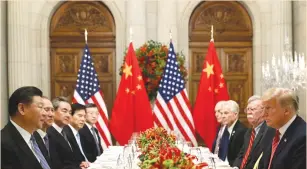  ?? (Kevin Lamarque/Reuters) ?? US PRESIDENT Donald Trump, US Secretary of State Mike Pompeo, US national security adviser John Bolton and Chinese President Xi Jinping meet at a working dinner after the G20 leaders summit in Buenos Aires last week.