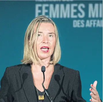  ?? AP ?? European Union foreign policy chief Federica Mogherini speaks during the Women Foreign Ministers Meeting in Montreal.