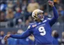  ?? CANADIAN PRESS FILE PHOTO ?? Justin Medlock has signed on for another year with the Winnipeg Blue Bombers.