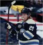  ?? ?? Blue Jackets right wing Patrik Laine joined the team for practice Monday after spending time in Finland with his family mourning the death of father Harri.