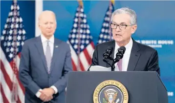  ?? YURI GRIPAS/ABACA PRESS ?? Jerome Powell speaks after President Biden announced that he was sticking with the Fed chair.