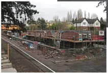  ??  ?? The walls of Broadway’s new-build GWR-style station building are reaching ever higher, as pictured from the signal box on March 1. IAN CROWDER