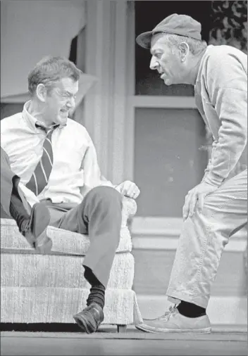  ?? Bill Varie ?? TONY RANDALL, left, and Jack Klugman, the longtime “Odd Couple” team on TV, starred in the stage version of Neil Simon’s Tony-winning play at the Shubert Theater in Los Angeles in December 1975.