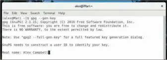  ??  ?? To create a GnuPG keypair using the command line, use gpg —gen-key