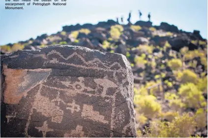  ?? MARLA BROSE/JOURNAL ?? A petroglyph is pictured in Boca Negra Canyon on the Mesa Point Trail at Petroglyph National Monument. City officials say there are currently around 100,000 residents within a mile of the park.