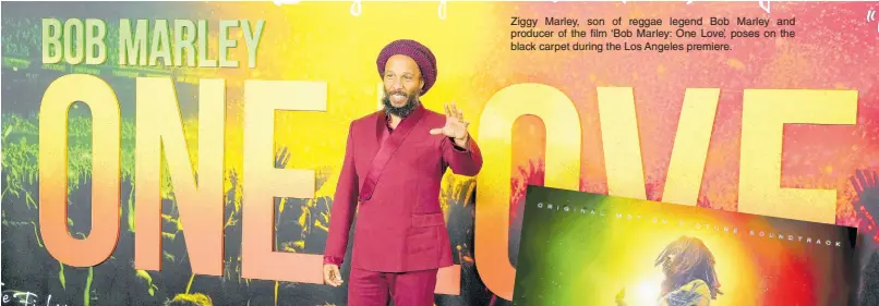  ?? ?? Ziggy Marley, son of reggae legend Bob Marley and producer of the film ‘Bob Marley: One Love’, poses on the black carpet during the Los Angeles premiere.