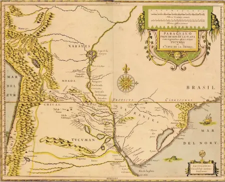  ??  ?? Cartografí­a. Mapa español de la región del Río de la Plata hacia el año 1600.