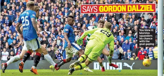  ??  ?? You blew it: Morelos squanders his chance with the goal gaping