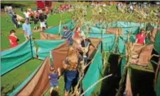  ?? TONY ADAMIS PHOTO ?? Festival-goers walk through a maze at the Forsyth Nature Center Fall Festival last year in Kingston, N.Y.