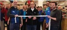  ??  ?? Pictured at the official Galway opening are Eoghan Sheehan, Call of the Wild, guest of honour and former profession­al cyclist, Sean Kelly cutting the ribbon and James Mannion, Call of the Wild