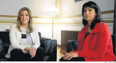  ?? RAÚL CARO / EFE ?? Susana Díaz y Teresa Rodríguez, en el Palacio de San Telmo.