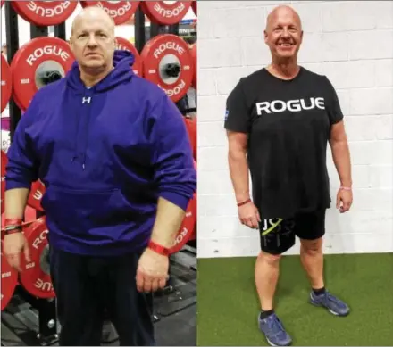  ?? SUBMITTED PHOTOS ?? At left, Ron Sutton of West Chester, before losing 100 pounds; and at right, after dropping the weight. Sutton said he feels much better about himself after losing 100 pounds.