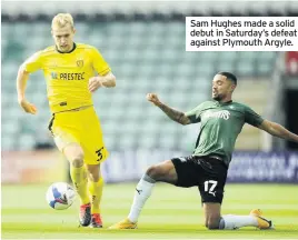  ??  ?? Sam Hughes made a solid debut in Saturday’s defeat against Plymouth Argyle.