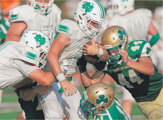  ??  ?? Notre Dame’s Ty Gavin, who continues to perform at a high level, rushed for 190 yards and two touchdowns Saturday against St. Patrick. | ALLEN CUNNINGHAM/ FOR THE SUN- TIMES