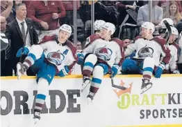  ?? MARK HUMPHREY/AP ?? Avalanche players head back onto the ice Monday night to celebrate the team’s sweep of the Predators. The Avs outscored the Preds 21-9 in the first-round series.