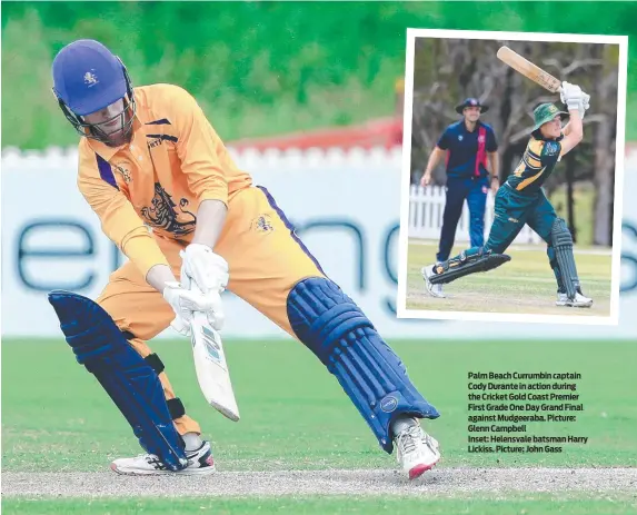  ?? Picture: Glenn Campbell ?? Palm Beach Currumbin captain Cody Durante in action during the Cricket Gold Coast Premier First Grade One Day Grand Final against Mudgeeraba.