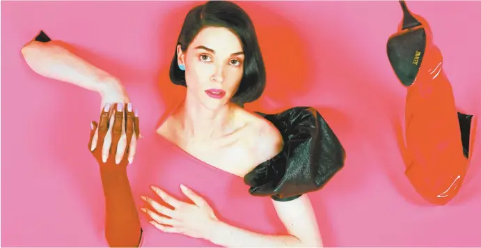  ??  ?? St. Vincent (above), and her fifth album MASSEDUCTI­ON (facing page).