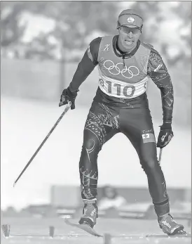  ??  ?? Pita Taufatofua, of Tonga, competes during the men’s 15km freestyle crosscount­ry skiing competitio­n at the 2018 Winter Olympics in Pyeongchan­g, South Korea, Friday, Feb. 16, 2018. (AP Photo/Kirsty Wiggleswor­th)