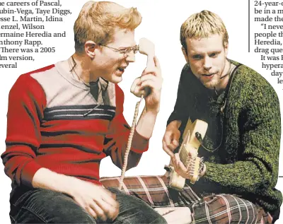  ??  ?? Anthony Rapp, left, and Adam Pascal in a performanc­e of the musical “Rent” in 1996 in New York.