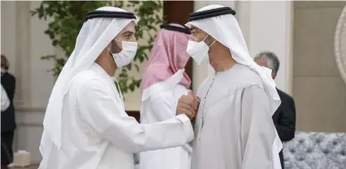  ?? Hamad Al Kaabi / Ministry of Presidenti­al Affairs ?? Sheikh Mohamed meets Sheikh Mohammed bin Saud Al Qasimi, Crown Prince of Ras Al Khaimah, at the palace
