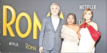  ?? — AFP file photo ?? Director Cuaron, Aparicio and Marina de Tavira attend the Netflix ‘Roma’ premiere recently in Hollywood, California.