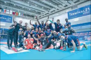  ?? ?? Al Arabi players celebrate their semi-final win at the Terminal 21 Hall in Nakhon Ratchasima, Thailand, on Thursday.