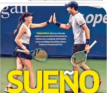 ??  ?? Olmos y Arévalo están a un paso de ser los primeros latinos en conquistar el US Open en la modalidad de dobles mixto. Esperan rival para la final.