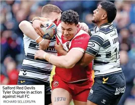  ?? RICHARD SELLERS/PA ?? Salford Red Devils Tyler Dupree in action against Hull FC