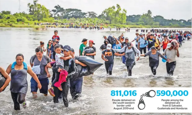  ??  ?? ESCAPE ROUTE: Central American migrants cross the Suchiate River, the natural border between Guatemala and Mexico, to reach the US.
