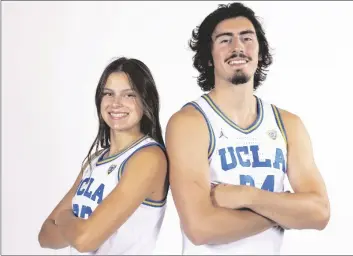  ?? JAN KIM LIM/UCLA ATHLETICS VIA AP ?? This handout provided by UCLA Athletics shows Gabriela Jaquez and Jaime Jaquez Jr. posed at Pauley Pavilion on the campus of UCLA in Los Angeles, in 2022.