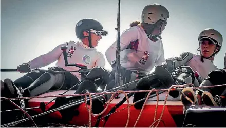  ??  ?? Sharon Ferris-Choat, left, skipper for Thalassa Magenta Racing.