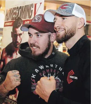  ?? CLIFFORD SKARSTEDT EXAMINER ?? Pro boxer Cody Crowley poses for photos after speaking to students from Fleming College’s Community Integratio­n Through Co-operative Education program at the Sutherland Campus on Wednesday. Crowley, who fights Saturday night at the Memorial Centre, talked about healthy routines and fitness for mental health awareness. Read more about Crowley on page