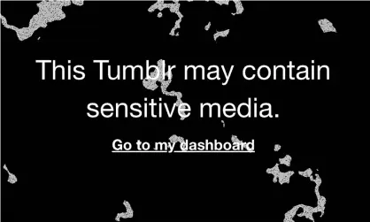  ?? Photograph: Tumblr ?? A warning on Tumblr about sensitive content. The pornograph­y ban comes into effect on 17 December.