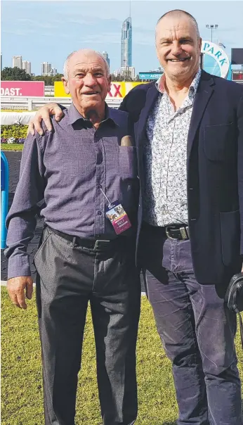  ??  ?? Legendary horseman Vic Frost with radio personalit­y Adrian Johnston, who bred Ditmas.