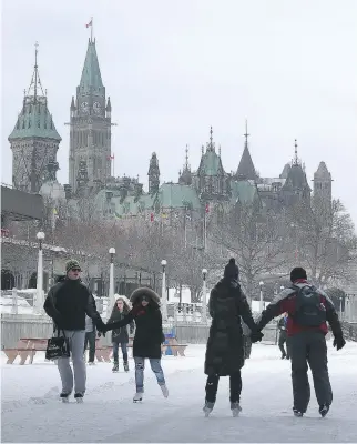  ?? TONY CALDWELL ?? The Rideau Canal opened again to skaters on Tuesday. Skateway ice conditions were rated poor but are likely to improve. The forecast calls for four nights with lows of at least -20 C.