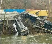  ?? NANCY RUN FIRE COMPANY ?? Despite an automated braking system, three trains crashed and several cars derailed March 2 in Saucon Township, Pennsylvan­ia.