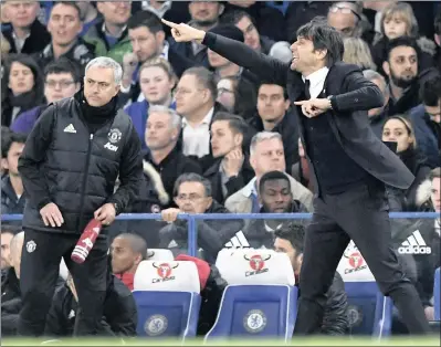  ?? PICTURE: EPA ?? FACES OF BATTLE: Manchester United manager José Mourinho, left, and Chelsea’s manager Antonio Conte, go head-to-head for the third time this season with a Premier League clash at Old Trafford tomorrow. Conte holds the upper hand with a 4-0 victory in...