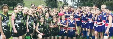  ??  ?? The Bulls and Bunyip under 12 players were keen for their contest to determine the winner of the inaugural BCNA Pink Sports Day Cup.