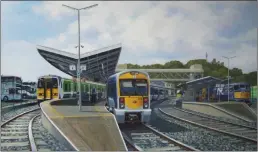  ?? ?? Painting of Enniskille­n Railway Station by railway artist David Briggs, depicting what the station might have looked like in 2021 had it still remained open.