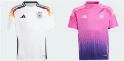  ?? ADIDAS ?? Alemania vestirá su tradiciona­l camiseta local blanca, mientras que la de visita será rosa y violeta.