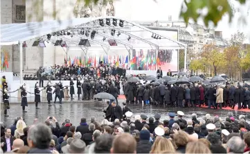  ??  ?? Heads of State and Government arrive at the Arc de Triomphe in Paris to attend a ceremony as part of commemorat­ions marking the 100th anniversar­y of the Nov 11, 1918 armistice, ending World War I. — AFP photo