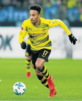  ?? /Reuters ?? Gunners’ signing: Pierre-Emerick Aubameyang in action last Saturday for Borussia Dortmund. This weekend he will play for Arsenal when they host Everton.