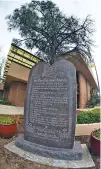  ?? TODD BAILEY/THE HOBBS NEWS SUN ?? A monument of the Ten Commandmen­ts next to Hobbs City Hall is a target of protests.