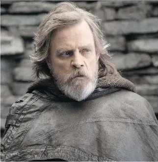  ?? JOHN WILSON/LUCASFILM ?? Mark Hamill takes centre stage as Luke Skywalker in Star Wars: The Last Jedi, which hits theatres on this week The big question — has Hamill’s acting range gone from A to B to A to C?