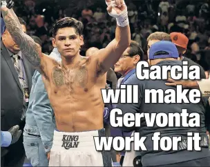  ?? ?? LONG NIGHT IN VEGAS: Ryan Garcia (above) takes on Gervonta Davis on Saturday night in Las Vegas in a battle of undefeated lightweigh­ts. Action Network’s Thomas Casale writes the best way to play the bout is Over 7.5 rounds.