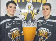  ?? T.J. COLELLO/CAPE BRETON POST ?? Drake Batherson, left, and Leon Gawanke of the Cape Breton Screaming Eagles are back from their respective NHL training camps and ready for the team’s home opener tonight at Centre 200 against the Acadie-Bathurst Titan.