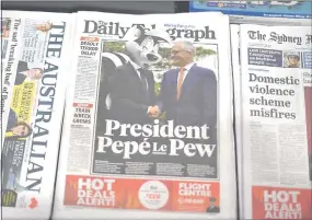 ??  ?? Portada del diario australian­o The Daily Telegraph, con la imagen de “Pepe Le Pew”, montada sobre la foto de Emmanuel Macron.