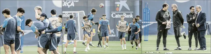  ?? FOTOS: PERE PUNTÍ ?? Laporta saltó al césped a mostrar su apoyo a Xavi Vio a los jugadores en el vestuario cuando el técnico ya había salido para entrenar