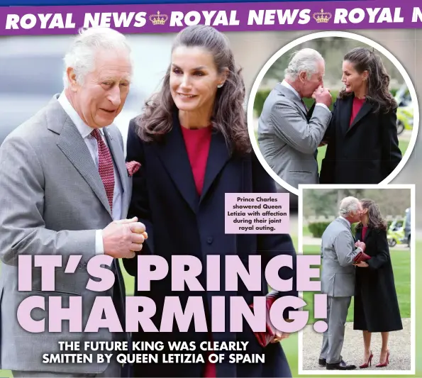  ?? ?? Prince Charles showered Queen Letizia with affection during their joint royal outing.